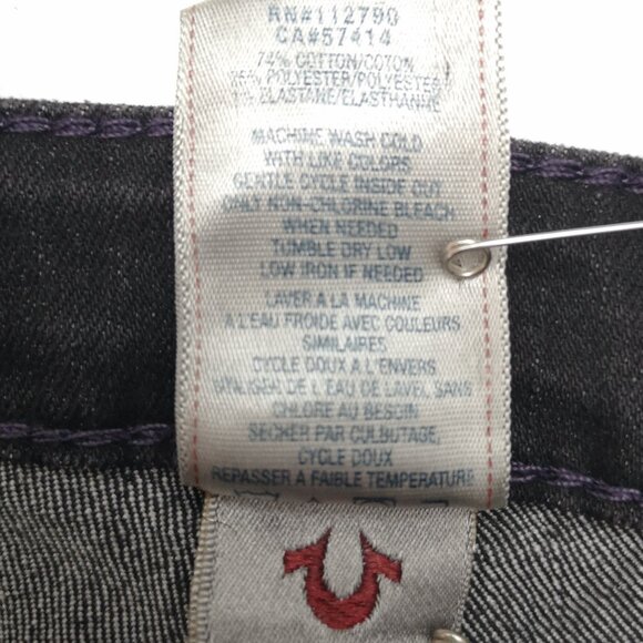 True Religion Ladies Size 31 Black World Tour Skinny Jeans w/ Purple Stitching - Picture 5 of 13